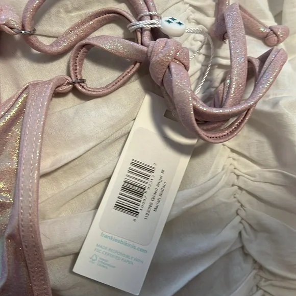 Frankie’s Bikinis iridescent pink bikini set XS top M bottom - Picture 4 of 5